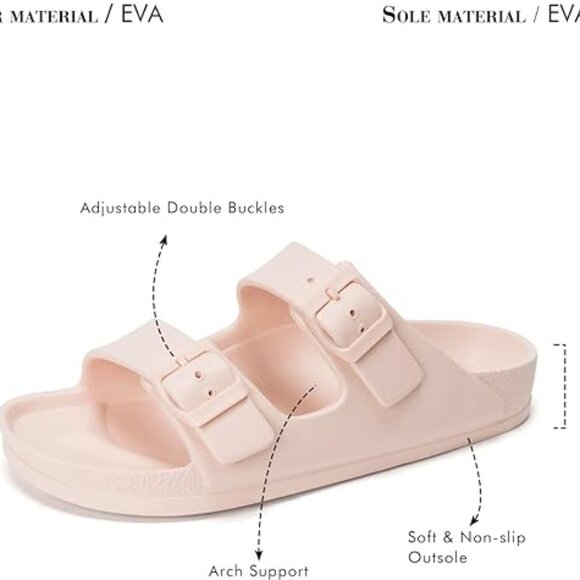 Women's Comfort Slides Double Buckle Adjustable Plastics Flat Sandals(#9) - Picture 6 of 7